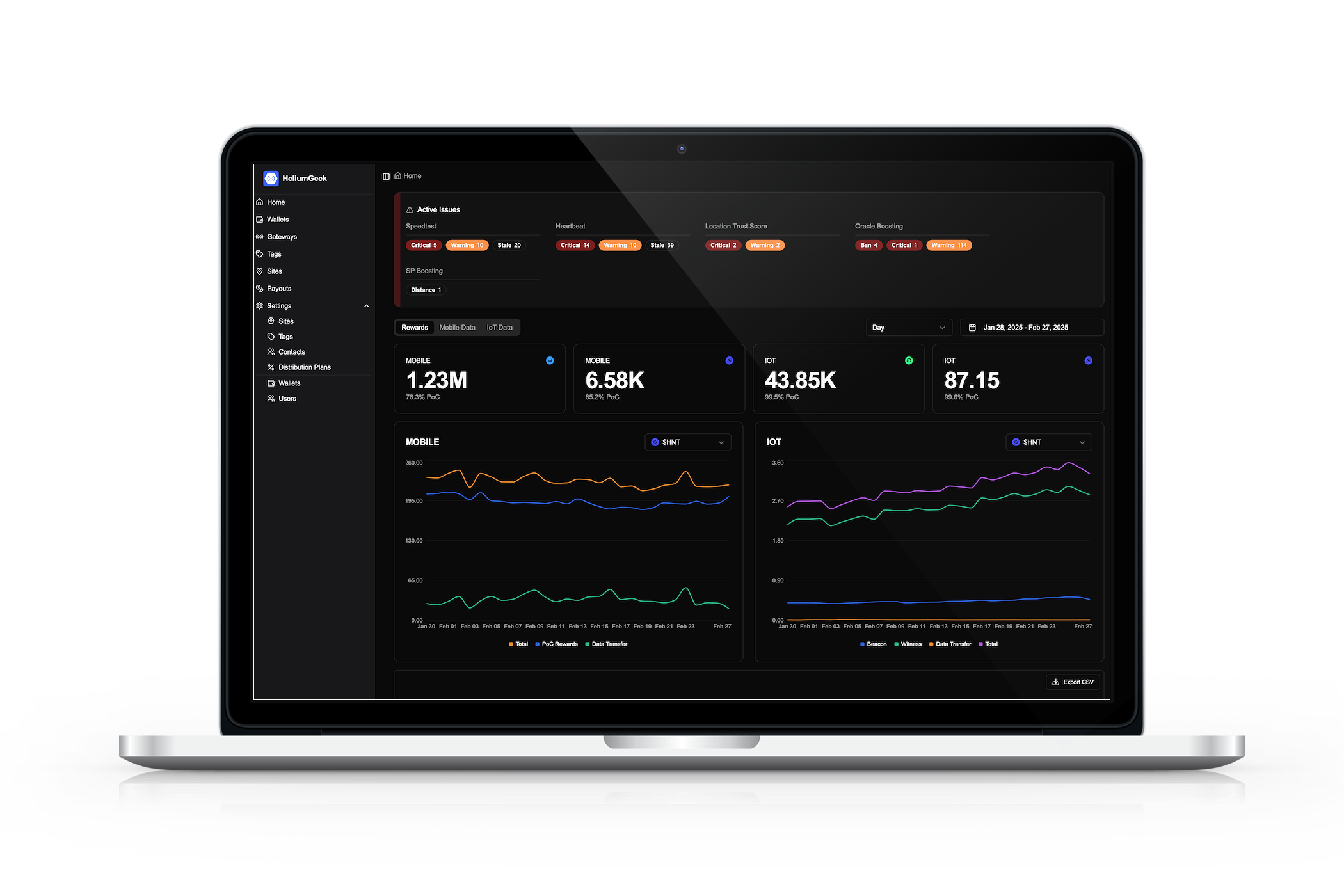Helium Network analytics dashboard business